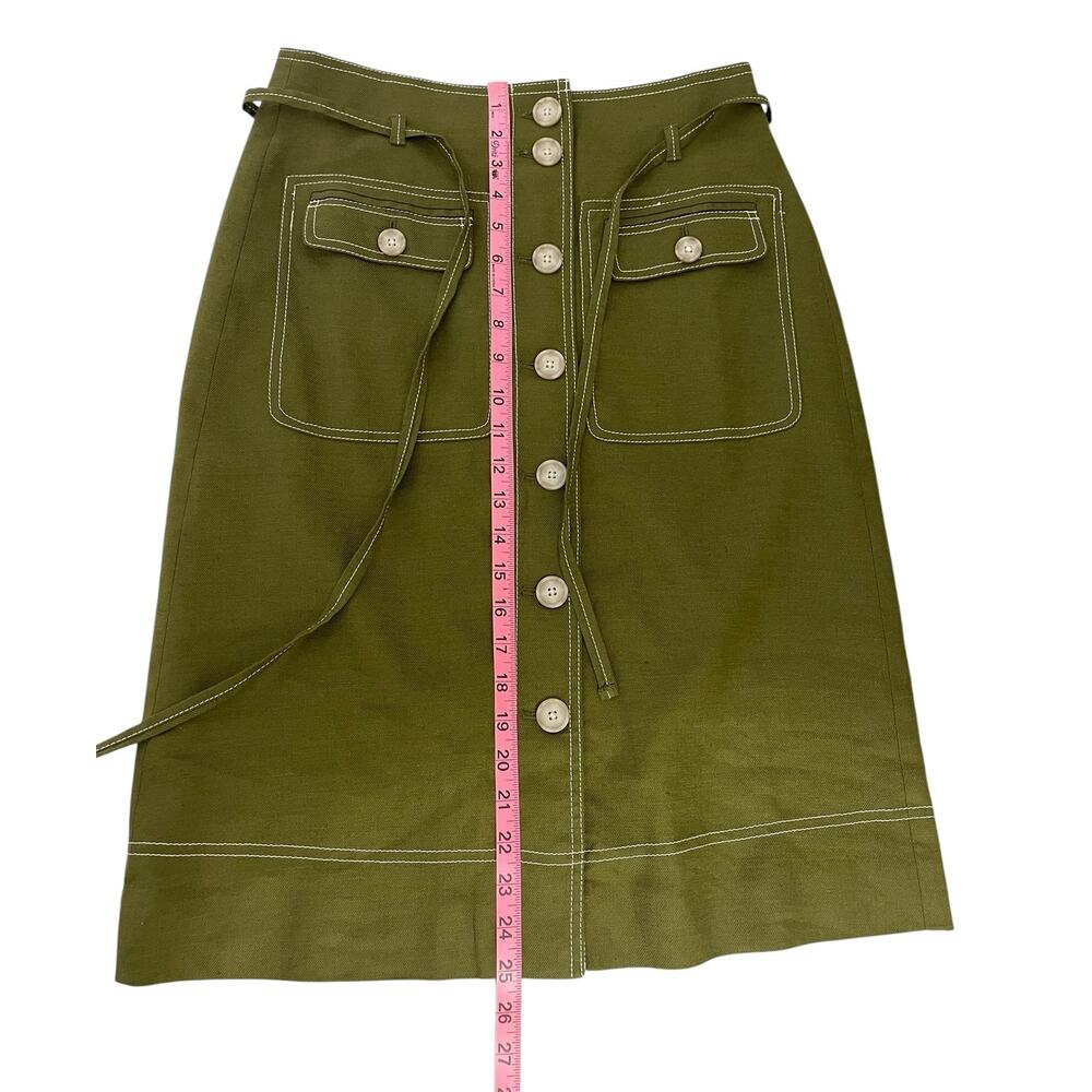 J.Crew Linen Blend Button Front A-Line Skirt Green Sz 6T Classic Preppy Chic - Picture 10 of 13